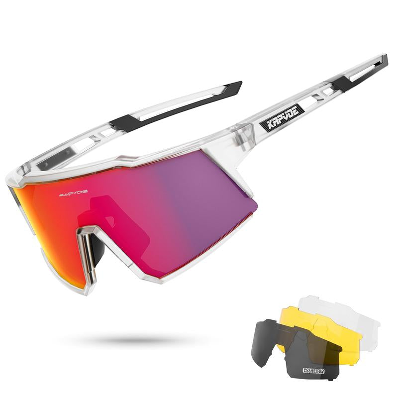 KAPVOE Polarized Cycling Glasses with 4 Interchangeable Lenses TR90 Sports Sunglasses Women Men Running MTB Bike