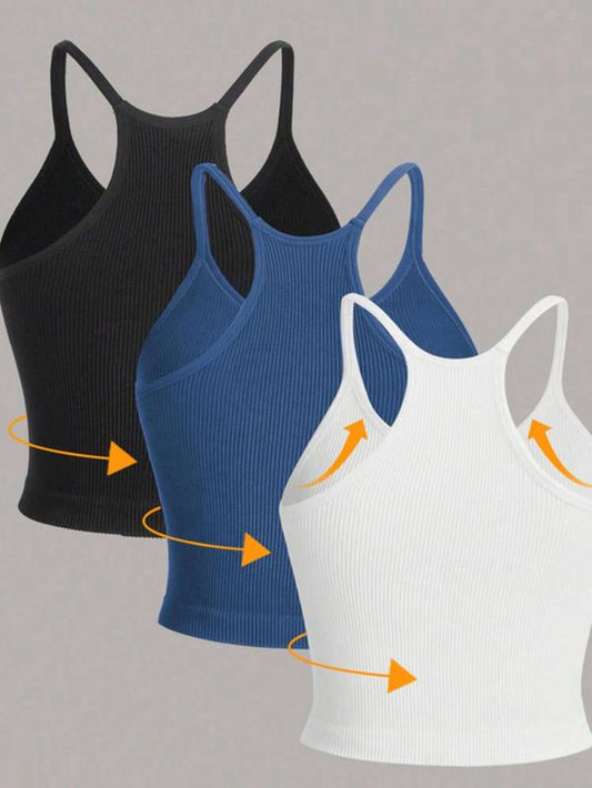 Women'S Solid U Neck Sports Vest, Sporty Comfy Sleeveless Crop Top, Gym Tops, Workout Tops, Women Sport & Outdoor Clothing for Yoga Gym Workout