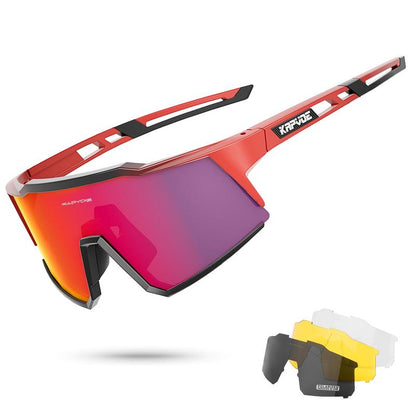 KAPVOE Polarized Cycling Glasses with 4 Interchangeable Lenses TR90 Sports Sunglasses Women Men Running MTB Bike