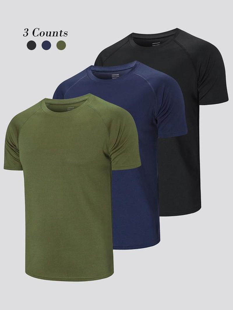 Men'S round Neck Raglan Sleeve Sports Tee, Streetwear Quick Drying Breathable Sporty Crew Neck Short Sleeve T-Shirt, Gym Clothes, Gym Clothing, Menswear