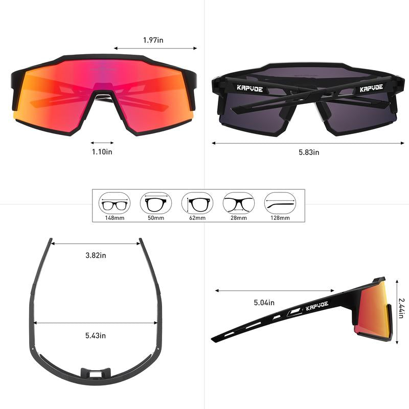 KAPVOE Polarized Cycling Glasses with 4 Interchangeable Lenses TR90 Sports Sunglasses Women Men Running MTB Bike