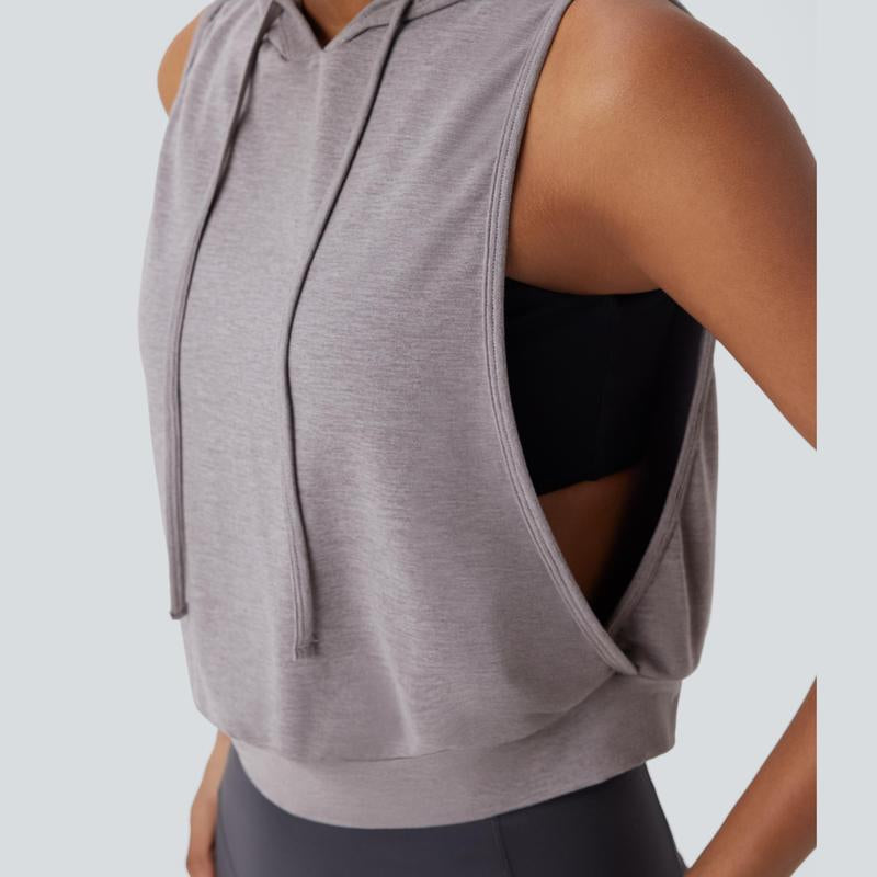 Halara Hooded Drawstring Sleeveless Cropped Running Tank Top