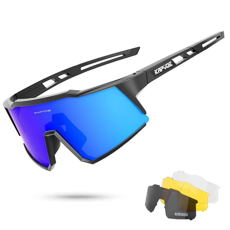 KAPVOE Polarized Cycling Glasses with 4 Interchangeable Lenses TR90 Sports Sunglasses Women Men Running MTB Bike