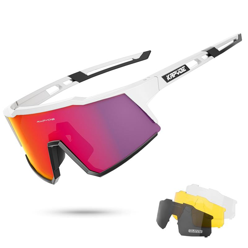 KAPVOE Polarized Cycling Glasses with 4 Interchangeable Lenses TR90 Sports Sunglasses Women Men Running MTB Bike