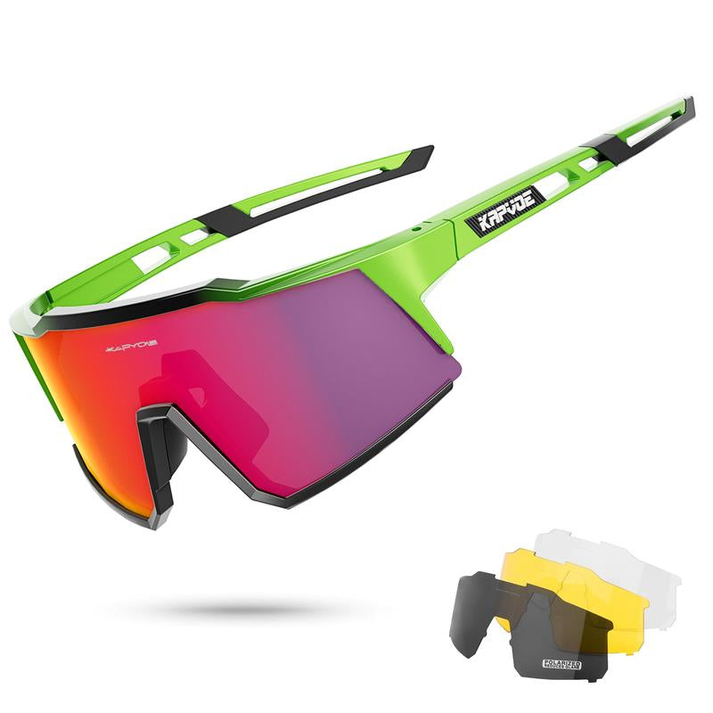 KAPVOE Polarized Cycling Glasses with 4 Interchangeable Lenses TR90 Sports Sunglasses Women Men Running MTB Bike