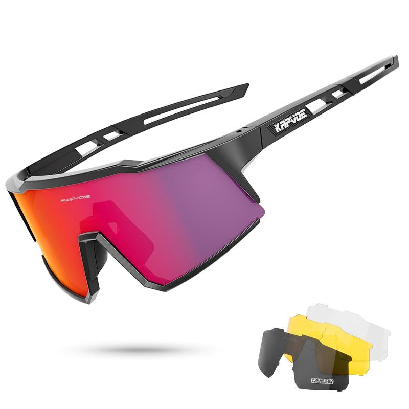 KAPVOE Polarized Cycling Glasses with 4 Interchangeable Lenses TR90 Sports Sunglasses Women Men Running MTB Bike