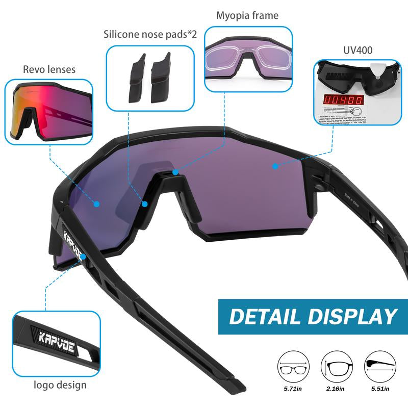 KAPVOE Polarized Cycling Glasses with 4 Interchangeable Lenses TR90 Sports Sunglasses Women Men Running MTB Bike