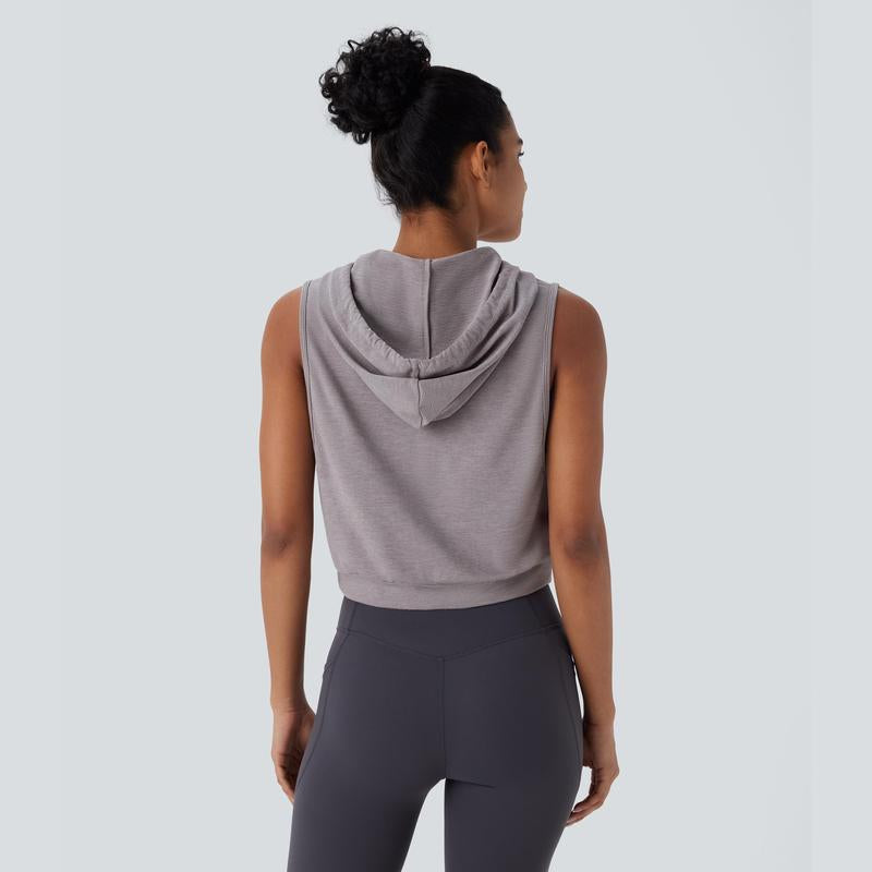 Halara Hooded Drawstring Sleeveless Cropped Running Tank Top